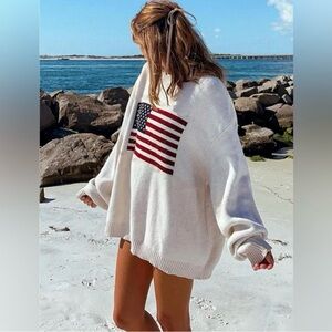 White American Flag Embroidered Stitched oversized Sweater. Size M can fit L too
